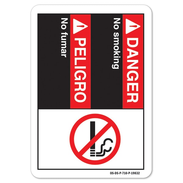 ANSI Danger Sign, Danger No Smoking, Bilingual Spanish, 24in X 18in Decal, 18" W, 24" L, Landscape